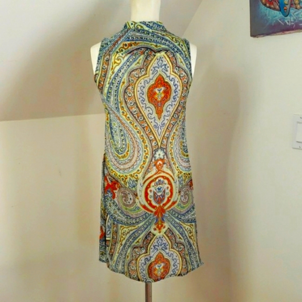 Zara Basic Semi-sheer Pasley Multicolor Print Sleeveless Silky Dress, Size S. - Picture 3 of 16